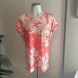 Floral Coral Short Sleeve Women's Top